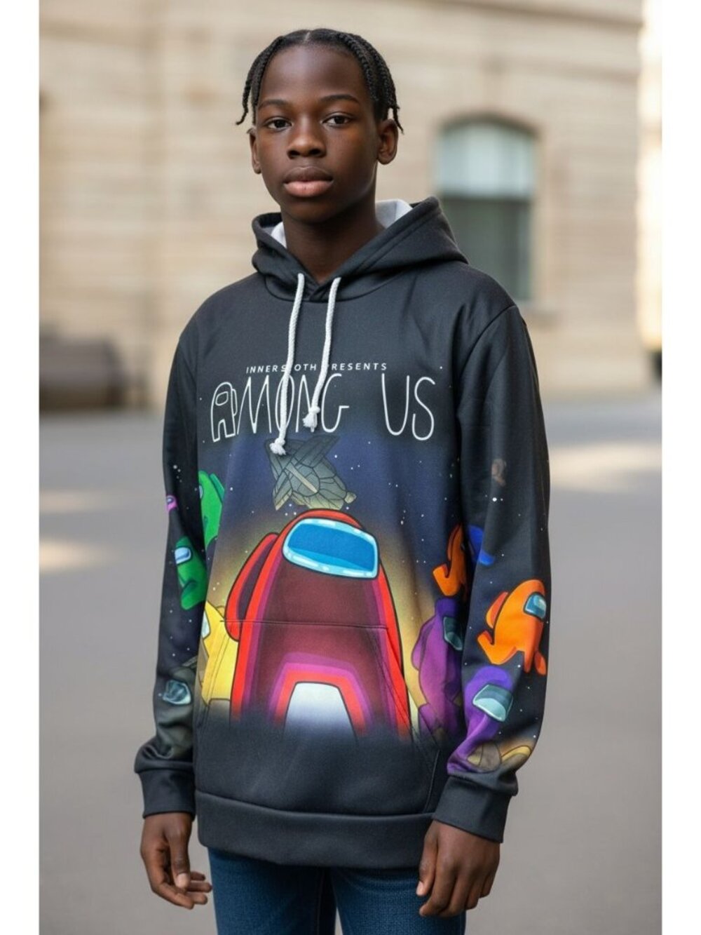 Among Us Black Hoodie With Colorful Design Youth Size
